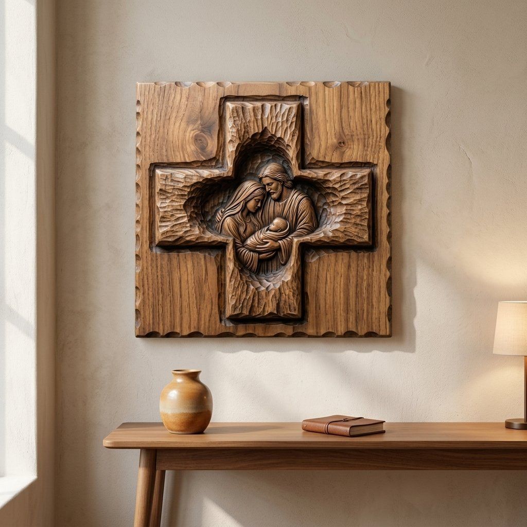 Holy Family Nativity Cross CNC Relief STL bas-relief STL — view 13