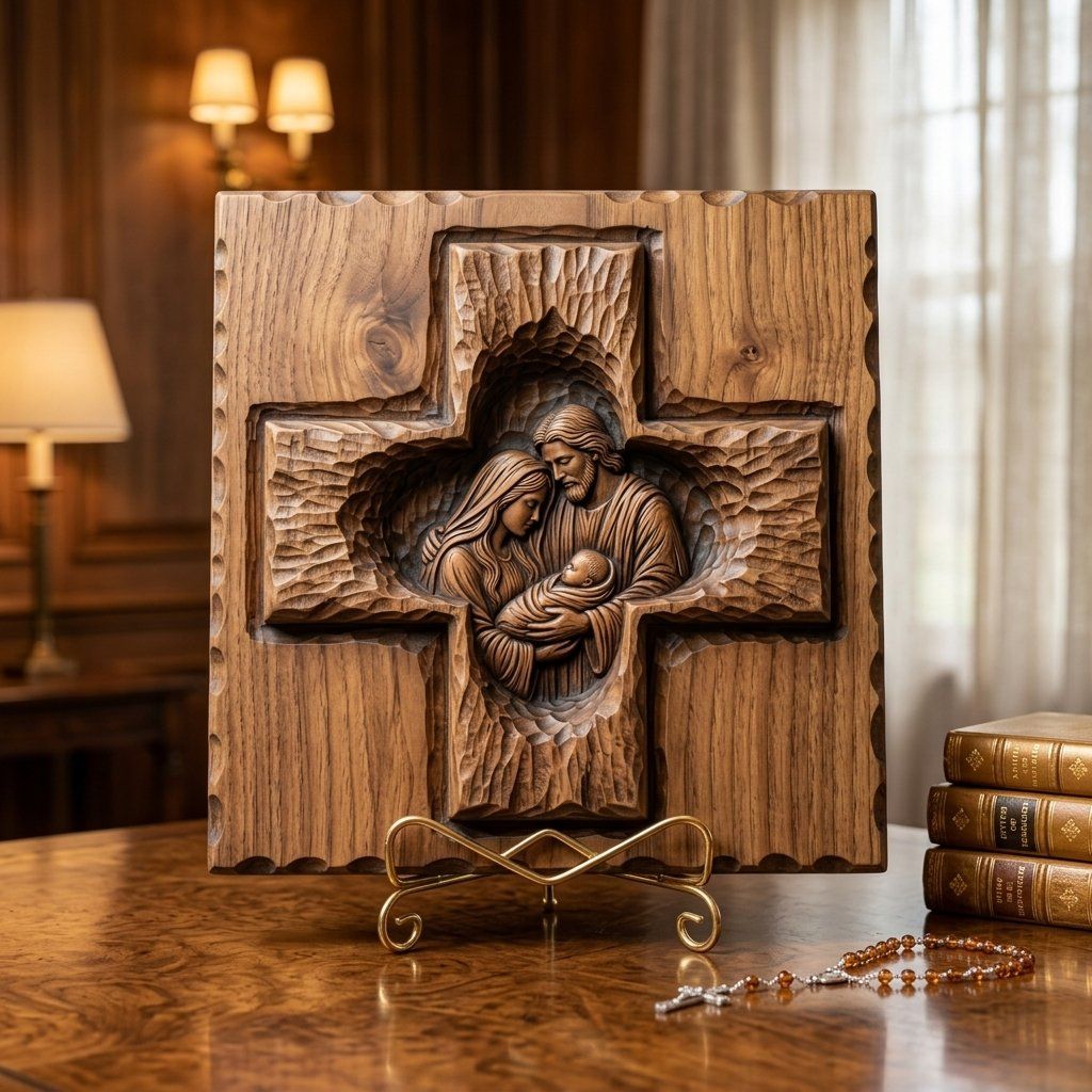 Holy Family Nativity Cross CNC Relief STL bas-relief STL — view 3