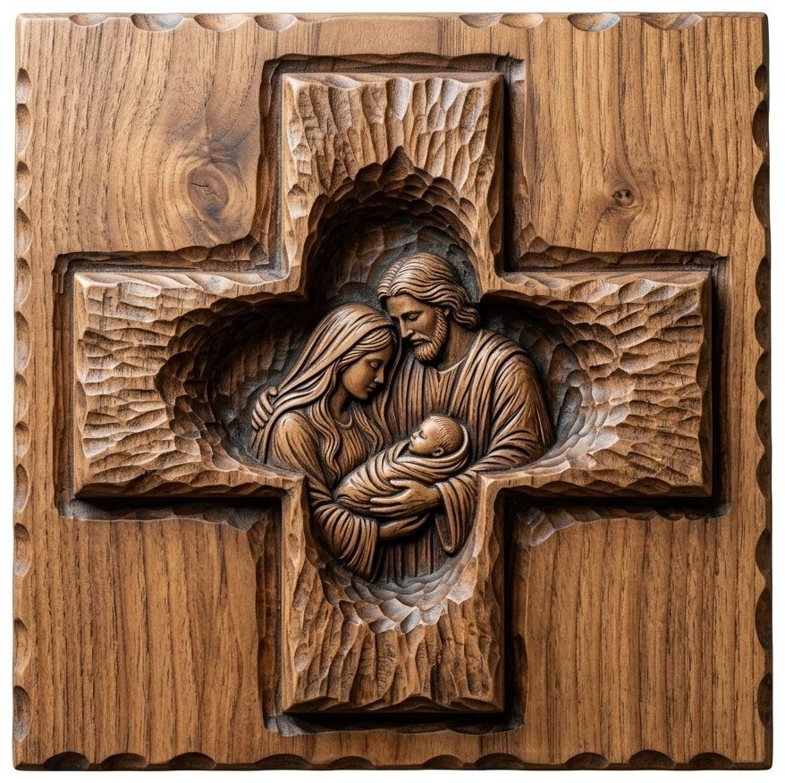 Holy Family Nativity Cross CNC Relief STL bas-relief STL — view 14