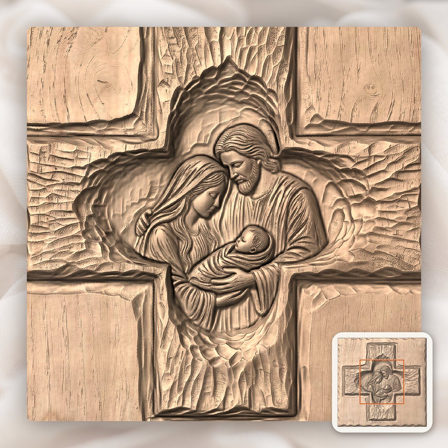 Holy Family Nativity Cross CNC Relief STL bas-relief STL — view 6