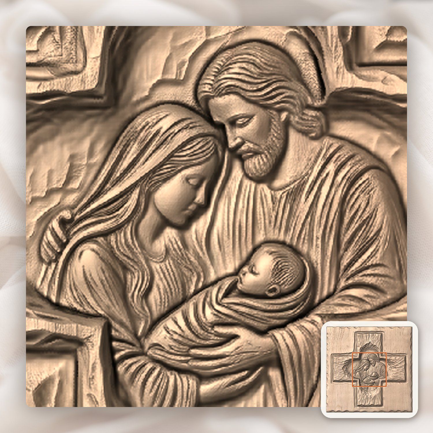 Holy Family Nativity Cross CNC Relief STL bas-relief STL — view 7