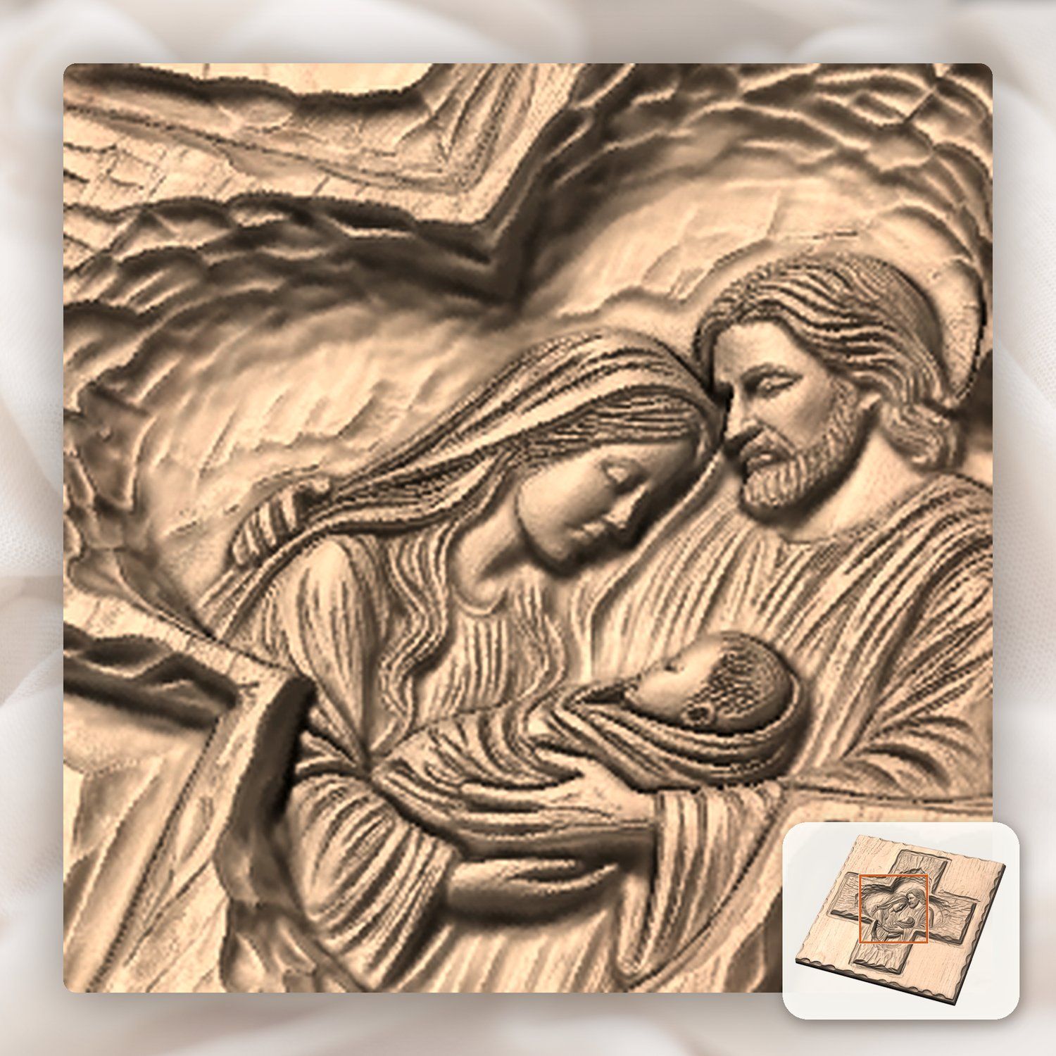 Holy Family Nativity Cross CNC Relief STL bas-relief STL — view 9