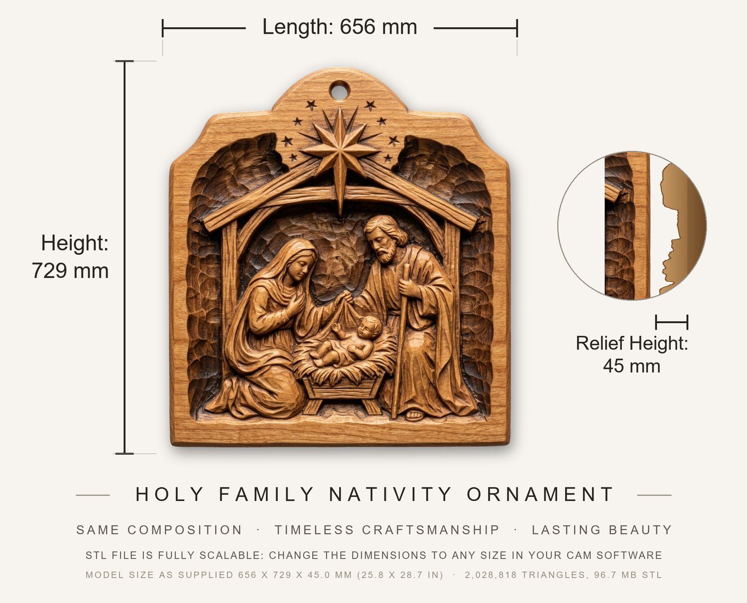Holy Family Nativity Ornament CNC Relief STL bas-relief STL — view 3