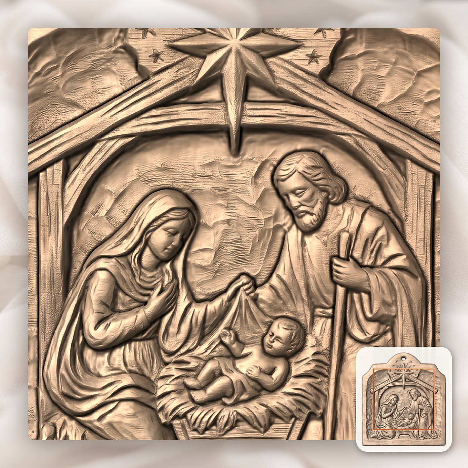 Holy Family Nativity Ornament CNC Relief STL bas-relief STL — view 6