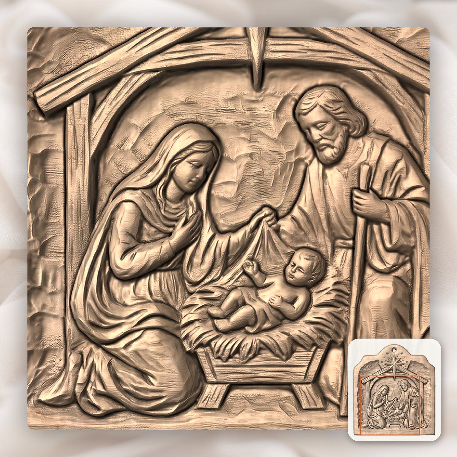 Holy Family Nativity Ornament CNC Relief STL bas-relief STL — view 7