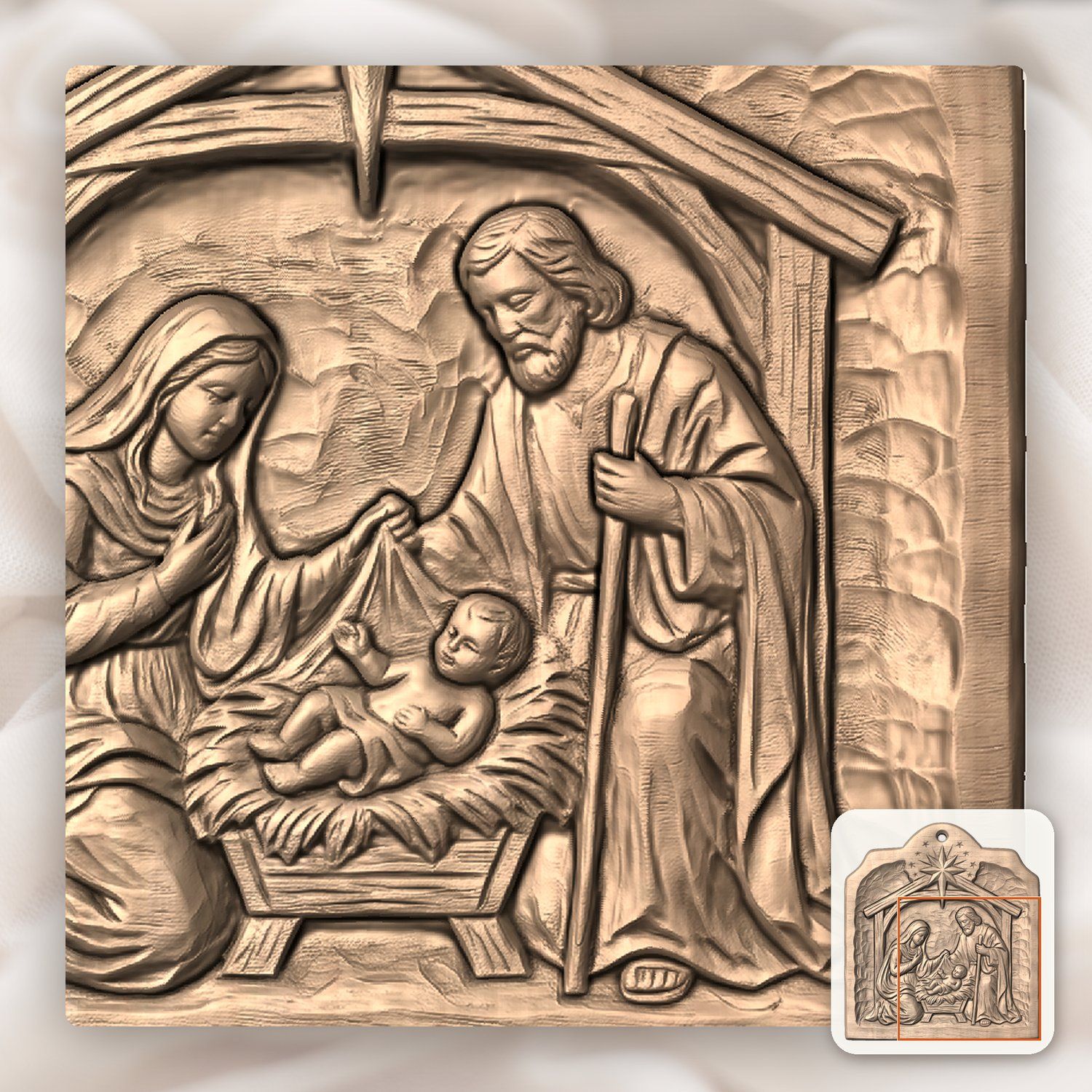 Holy Family Nativity Ornament CNC Relief STL bas-relief STL — view 9