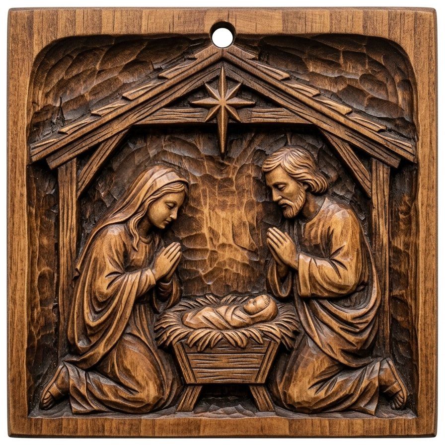 Holy Family Nativity Christmas Ornament CNC Relief STL bas-relief STL — view 12