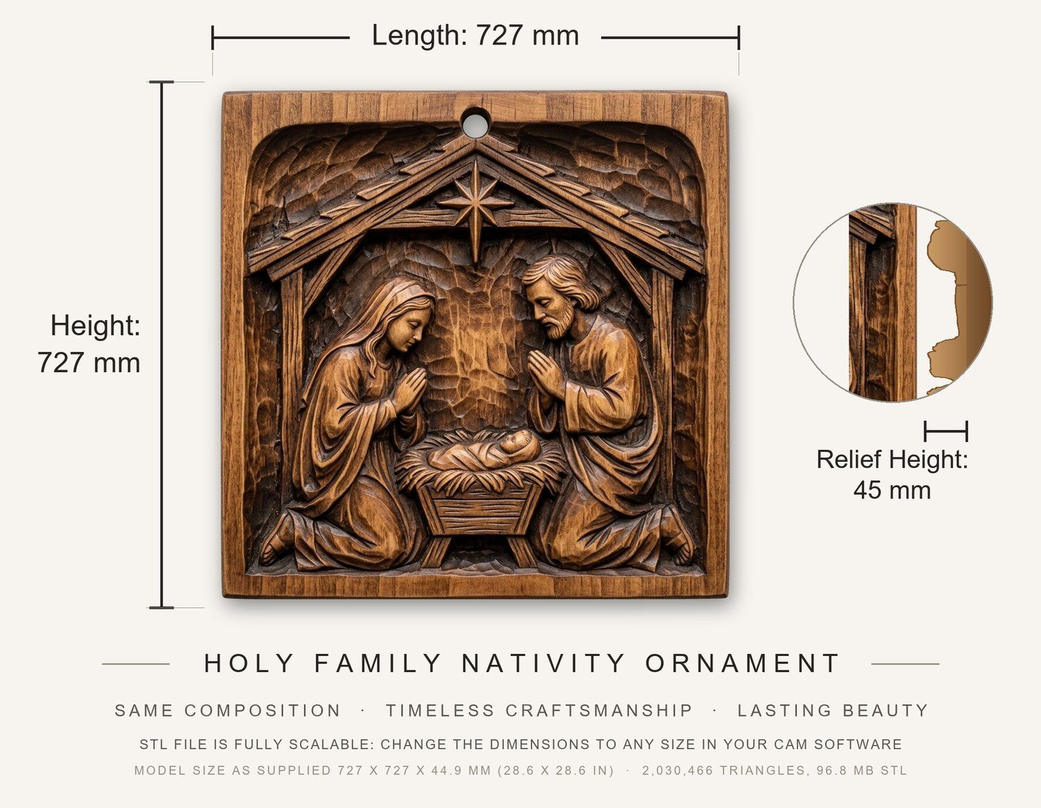 Holy Family Nativity Christmas Ornament CNC Relief STL bas-relief STL — view 3