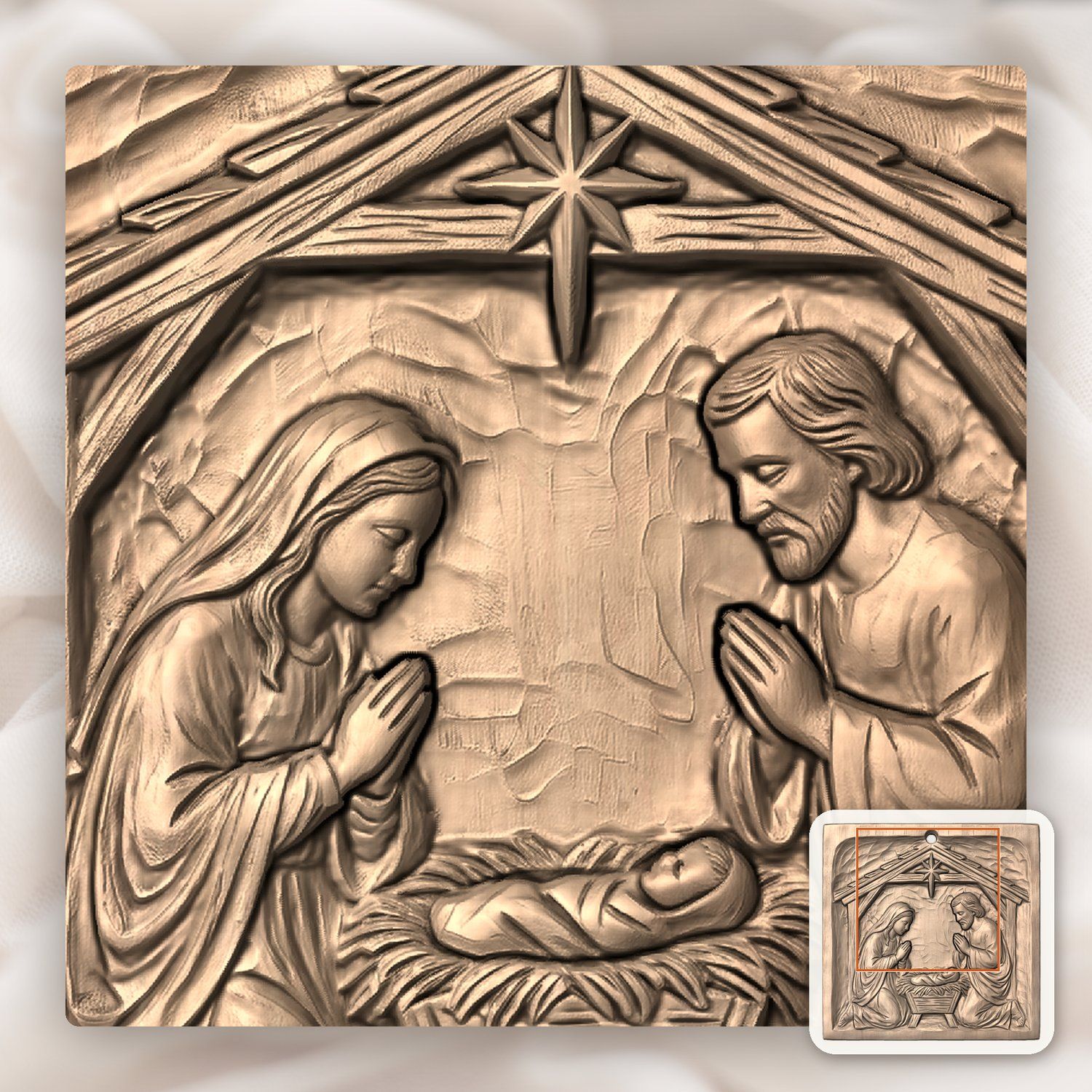 Holy Family Nativity Christmas Ornament CNC Relief STL bas-relief STL — view 6