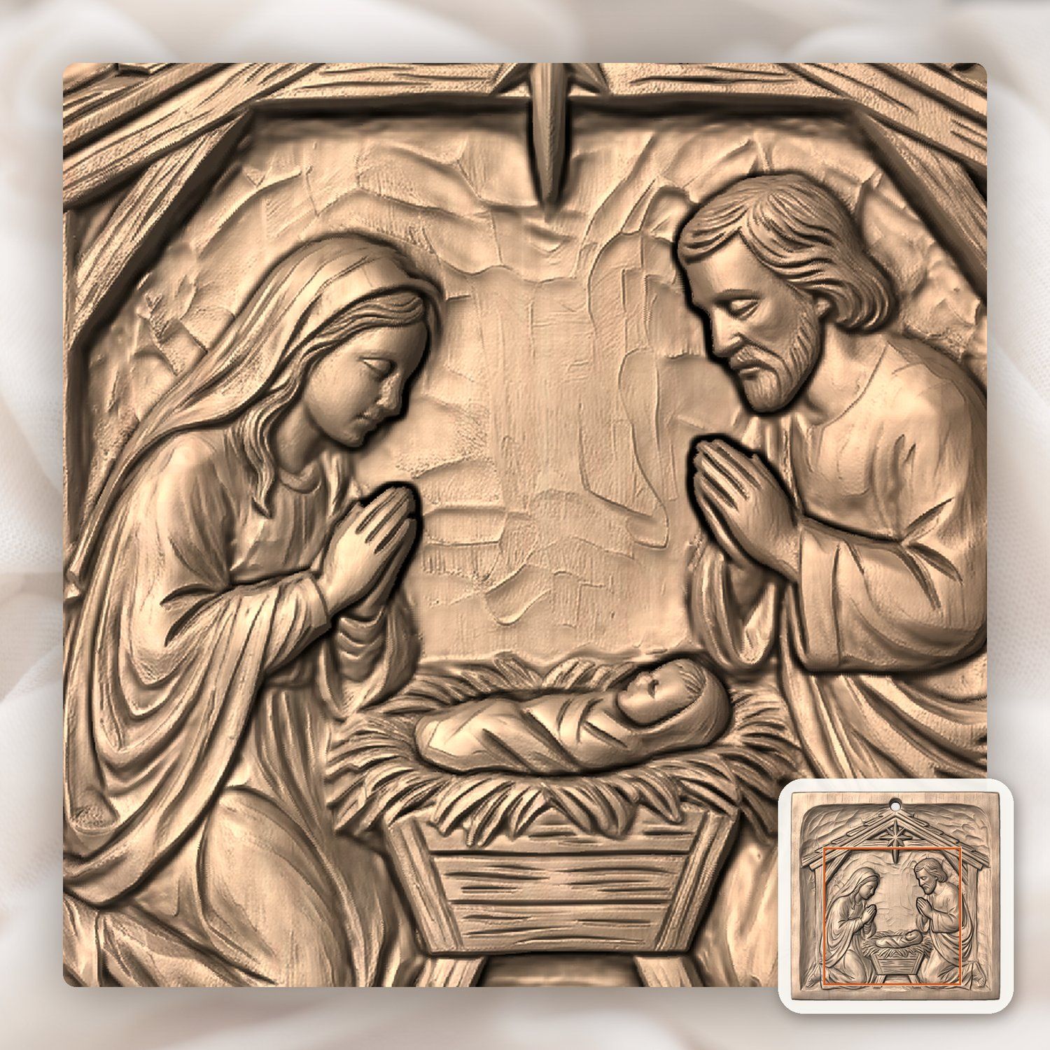 Holy Family Nativity Christmas Ornament CNC Relief STL bas-relief STL — view 7