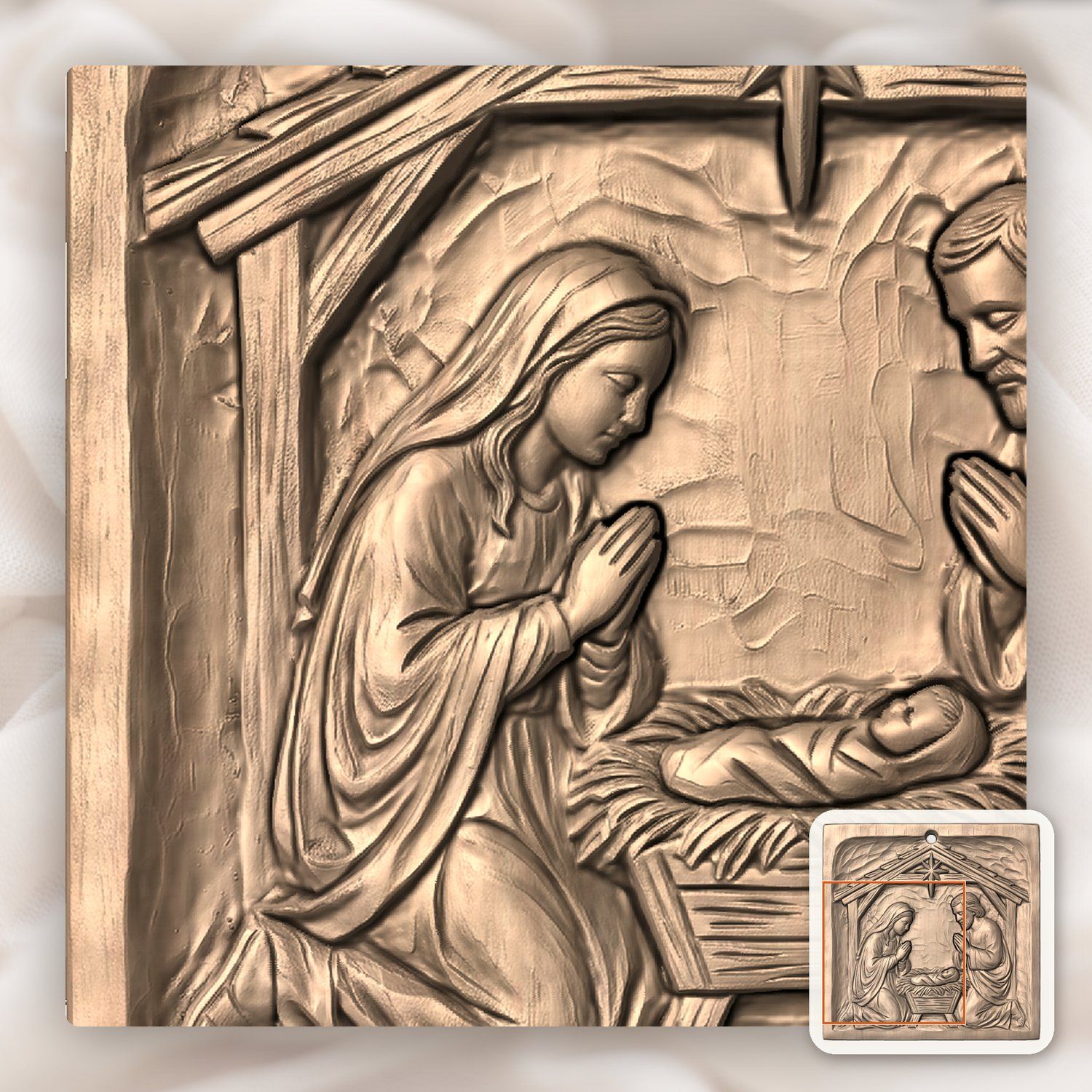 Holy Family Nativity Christmas Ornament CNC Relief STL bas-relief STL — view 9