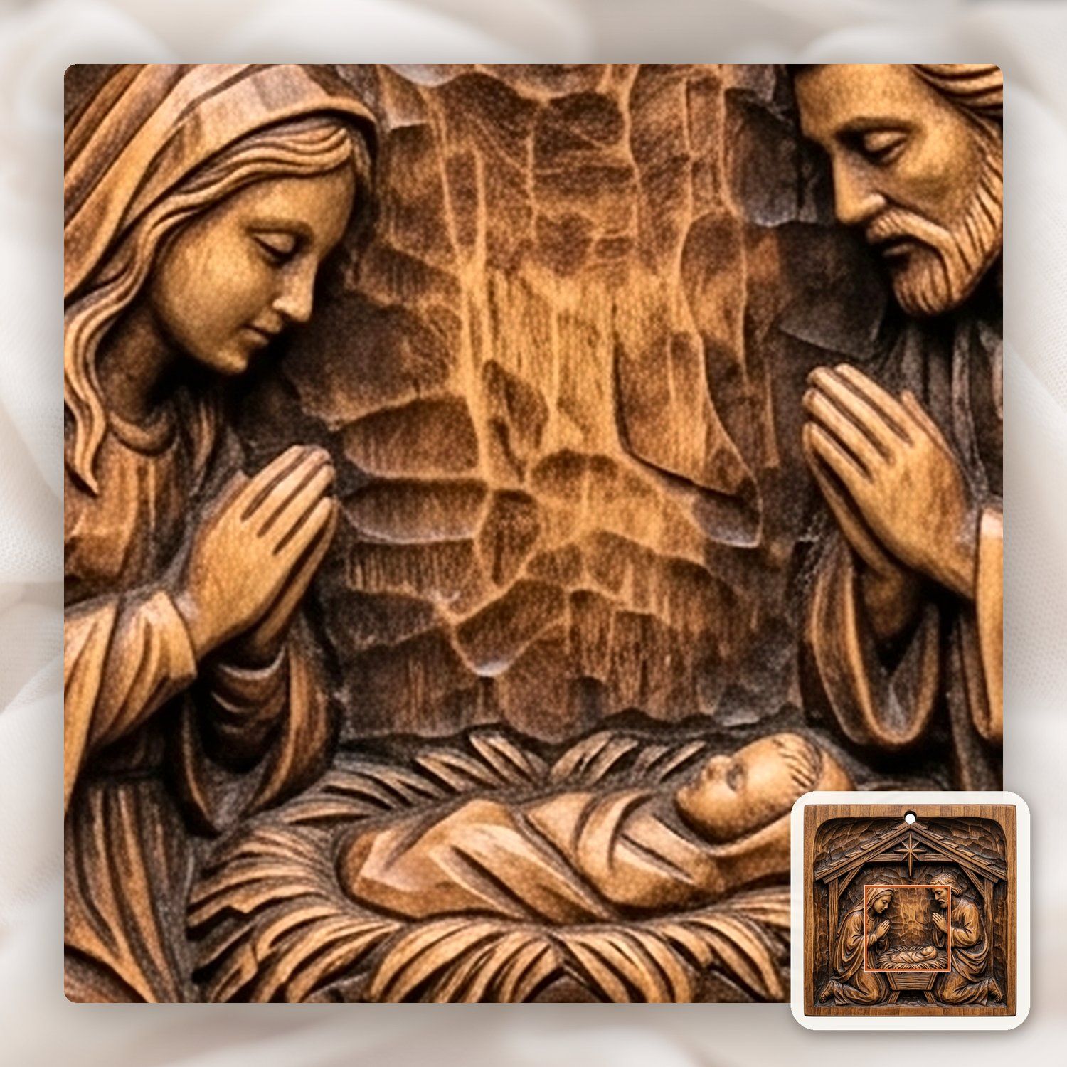 Holy Family Nativity Christmas Ornament CNC Relief STL bas-relief STL — view 10
