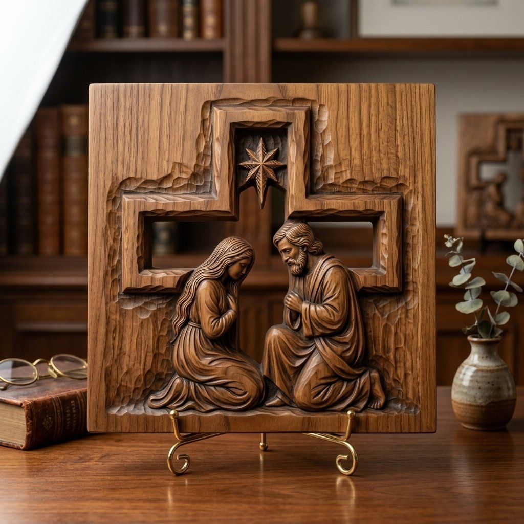 Holy Family Nativity Scene CNC Relief STL bas-relief STL — view 3