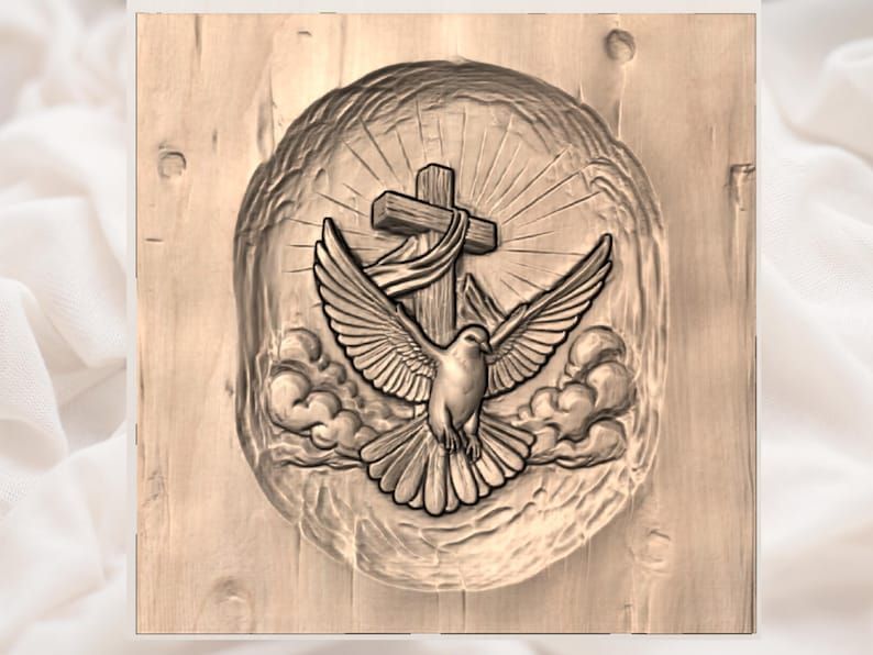 Holy Spirit Dove and Cross Bas-Relief STL for CNC Carving bas-relief STL — view 2