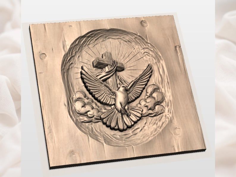 Holy Spirit Dove and Cross Bas-Relief STL for CNC Carving bas-relief STL — view 3