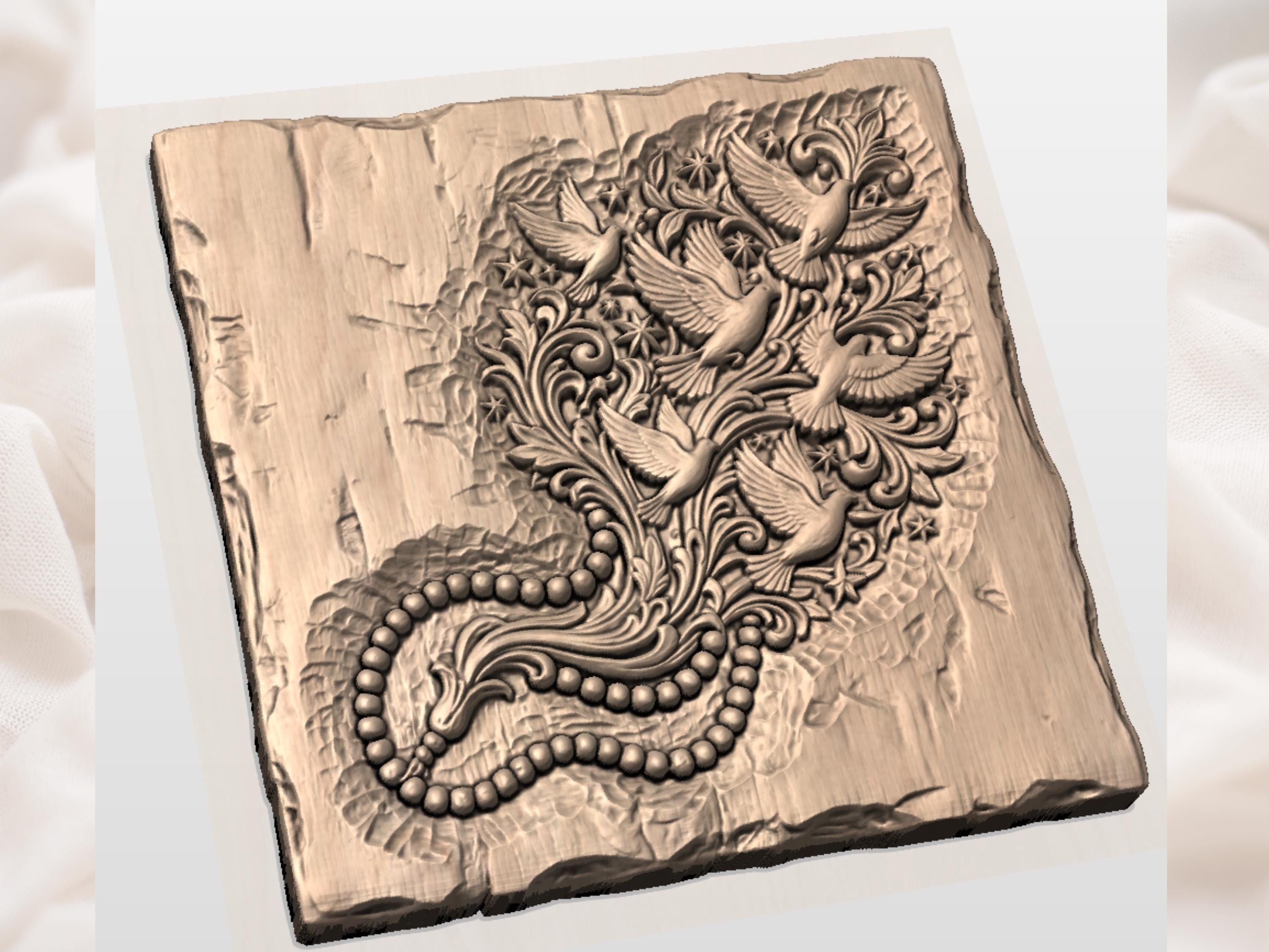 Rising Doves and Rosary Beads Bas-Relief Carving STL bas-relief STL — view 3