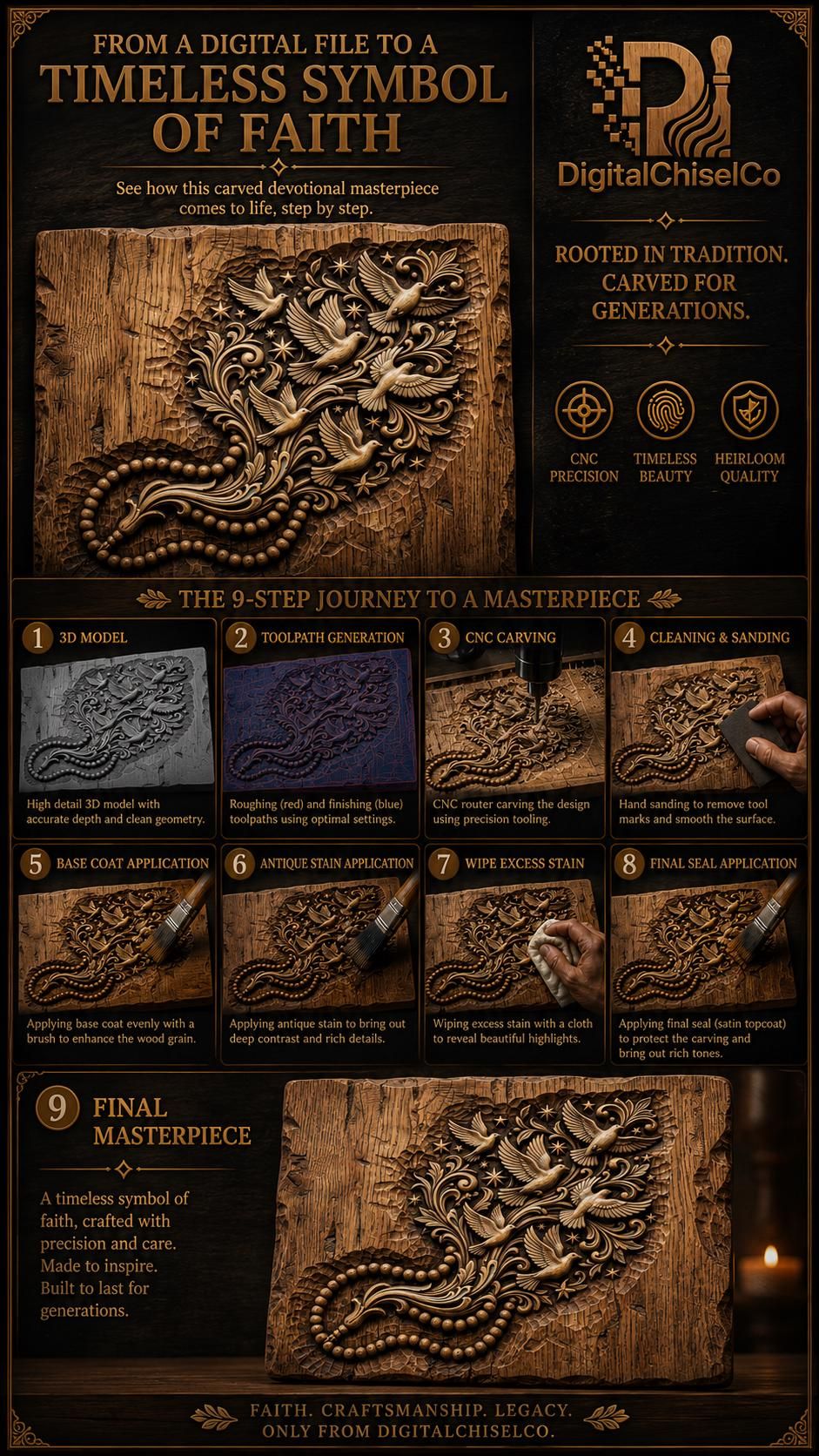 Rising Doves and Rosary Beads Bas-Relief Carving STL bas-relief STL — view 5