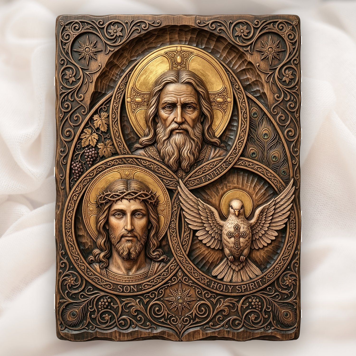 Holy Trinity Christian Devotional CNC Relief STL | Religious Wood Carving Design | Sacred Trinity Wall Art Panel — carved bas relief STL file for CNC