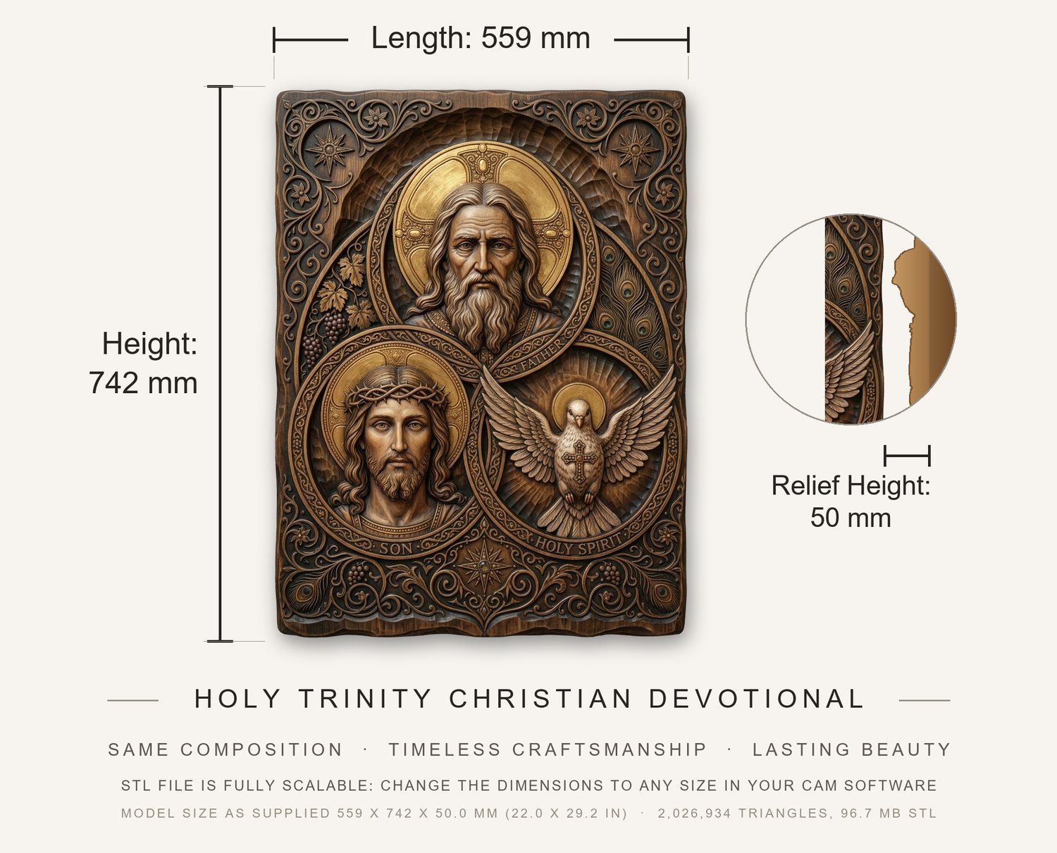 Holy Trinity Christian Devotional CNC Relief STL bas-relief STL — view 3