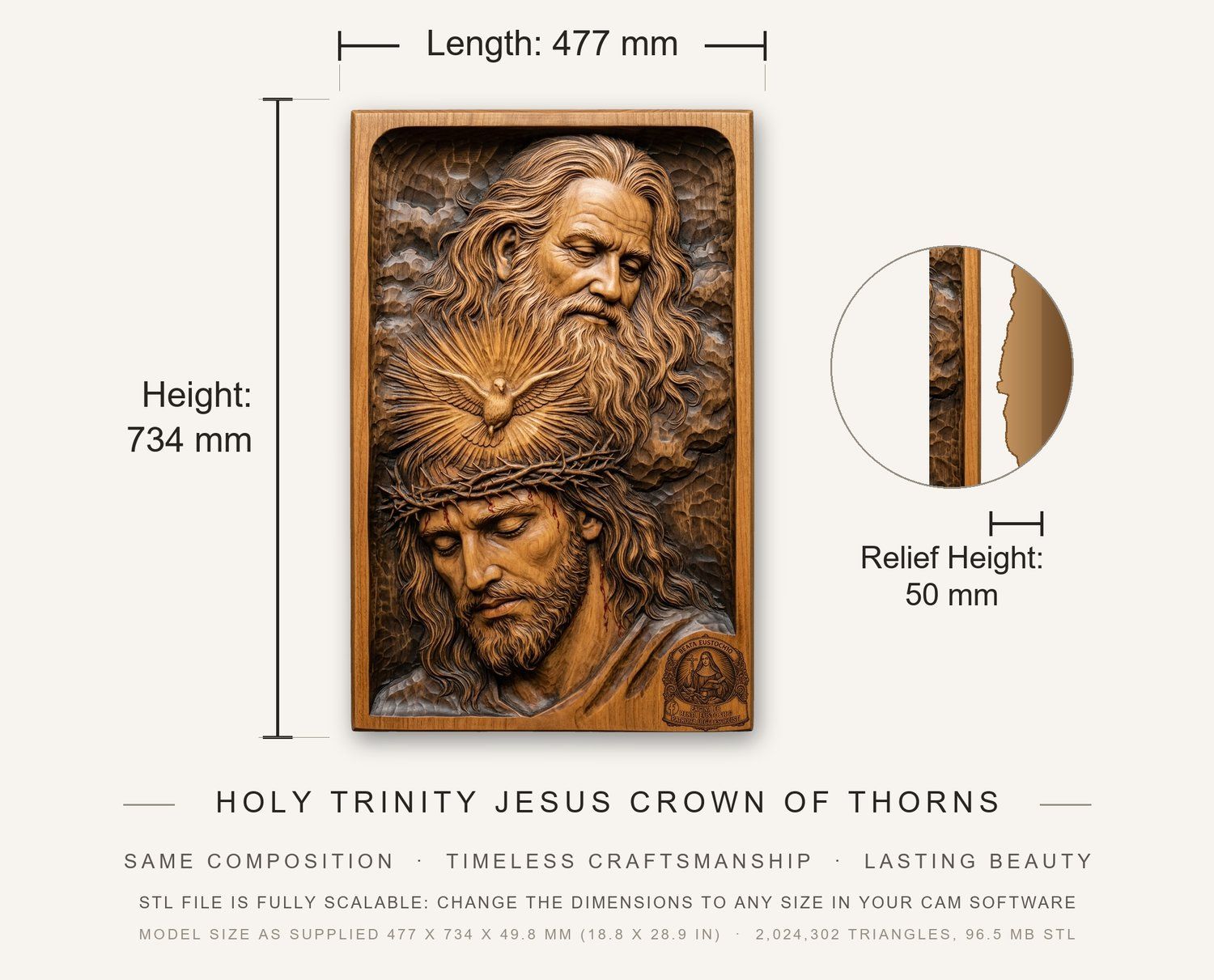 Holy Trinity Jesus Crown of Thorns CNC Relief STL bas-relief STL — view 12