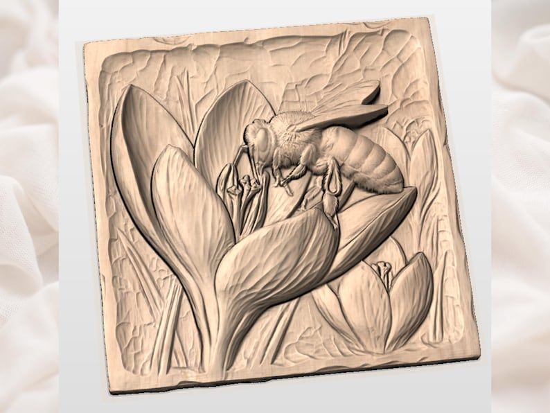 Honey Bee on Crocus Bas-Relief STL for CNC and 3D Printing bas-relief STL — view 2