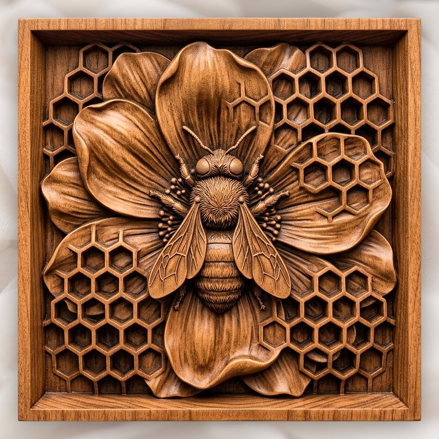 Honey Bee Flower Honeycomb Panel CNC Relief STL bas-relief STL design