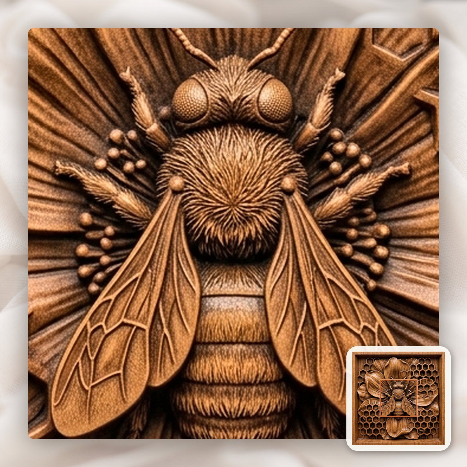 Honey Bee Flower Honeycomb Panel CNC Relief STL bas-relief STL — view 11