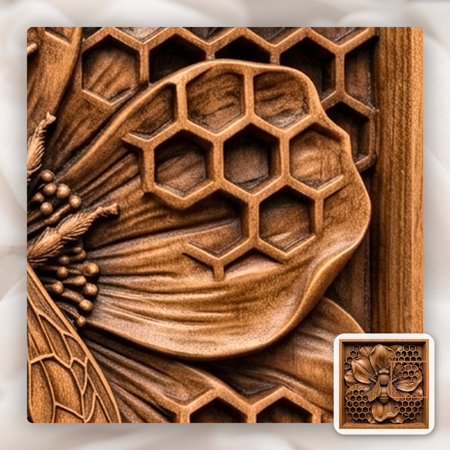 Honey Bee Flower Honeycomb Panel CNC Relief STL bas-relief STL — view 12