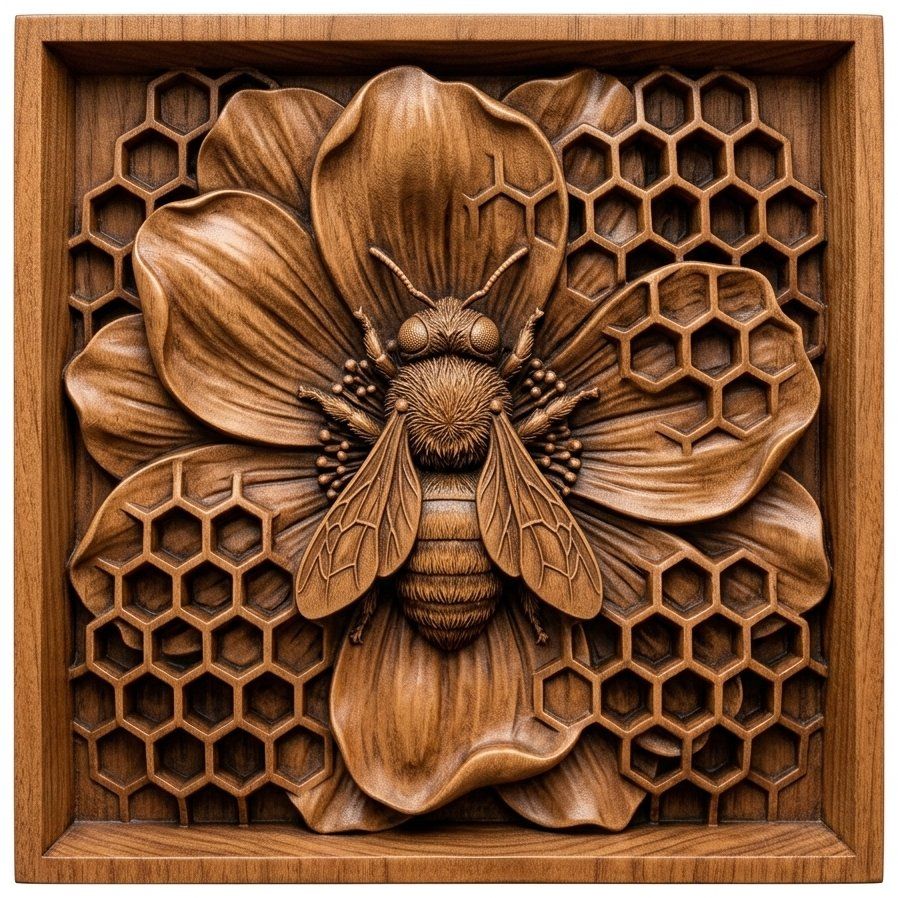 Honey Bee Flower Honeycomb Panel CNC Relief STL bas-relief STL — view 14