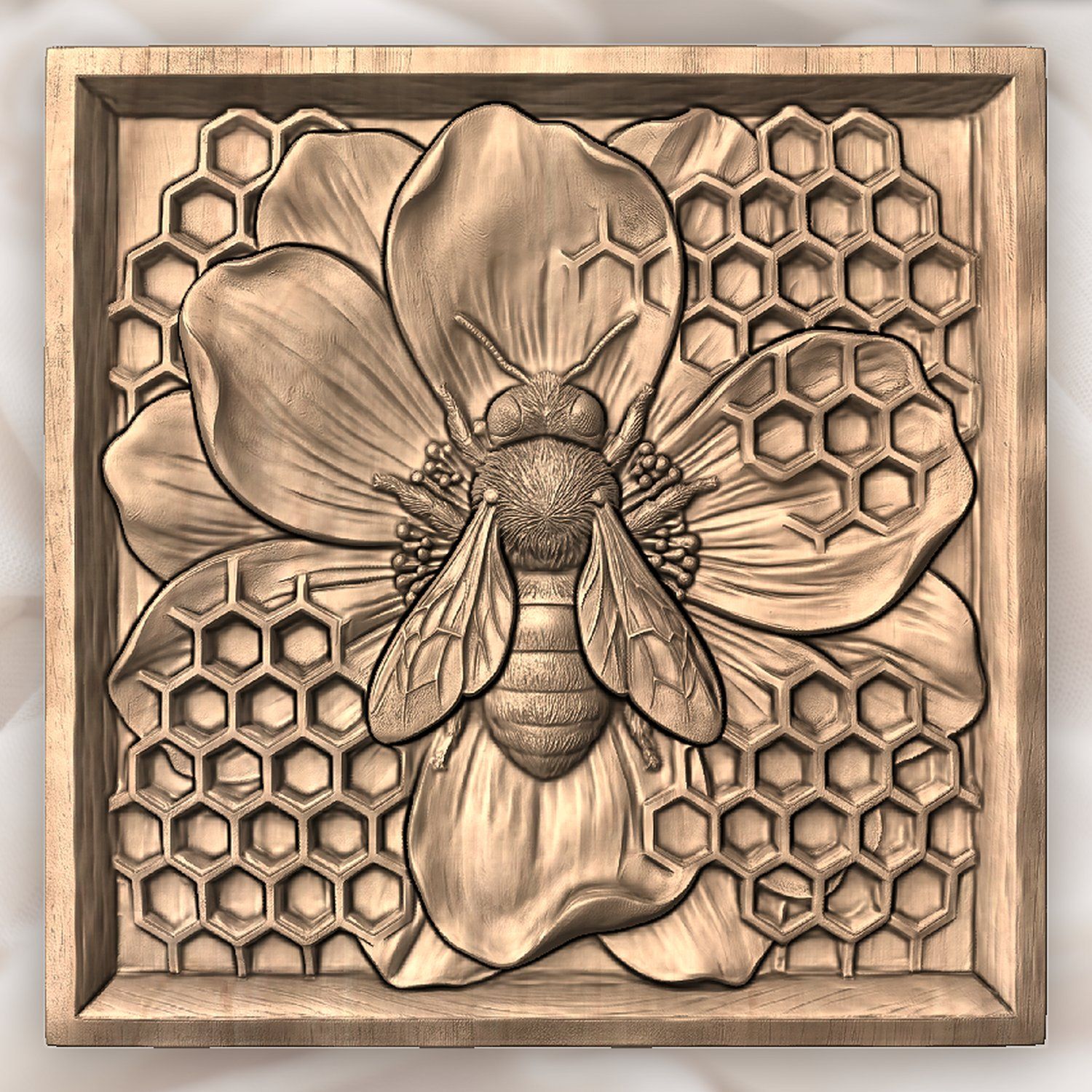 Honey Bee Flower Honeycomb Panel CNC Relief STL bas-relief STL — view 4