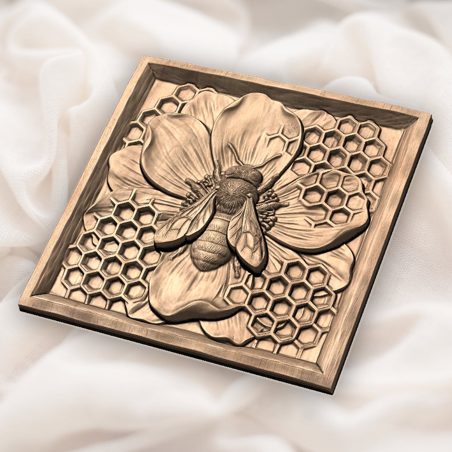 Honey Bee Flower Honeycomb Panel CNC Relief STL bas-relief STL — view 5