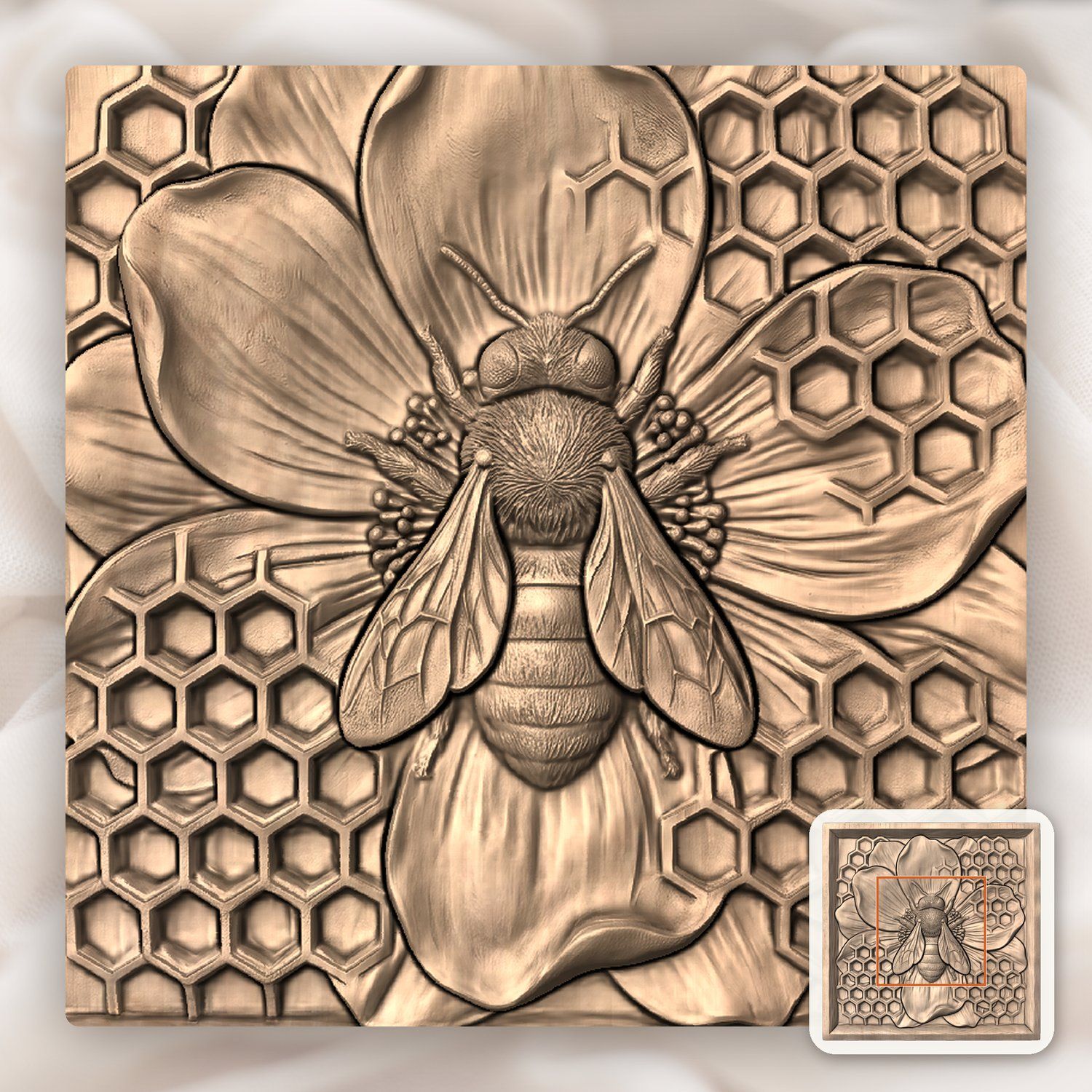 Honey Bee Flower Honeycomb Panel CNC Relief STL bas-relief STL — view 6