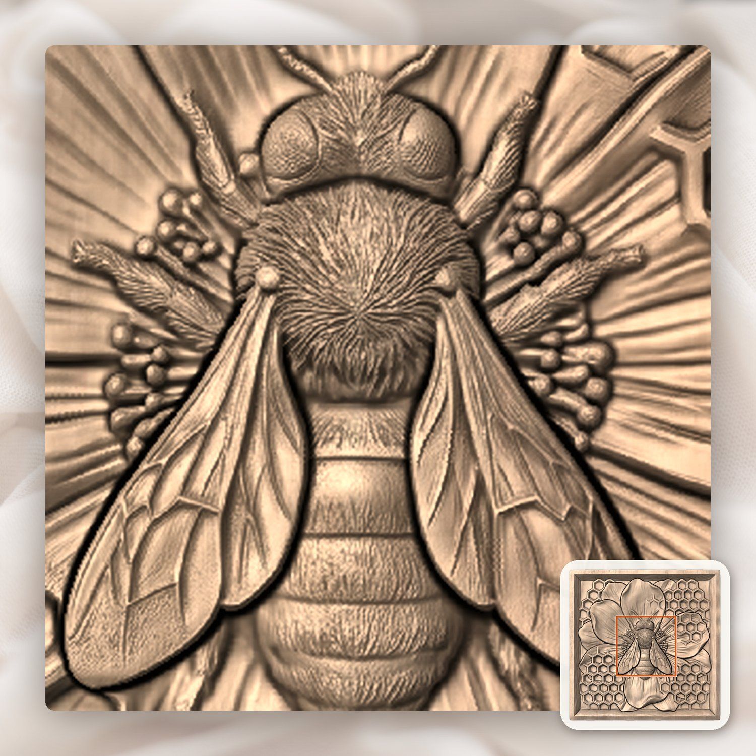 Honey Bee Flower Honeycomb Panel CNC Relief STL bas-relief STL — view 7