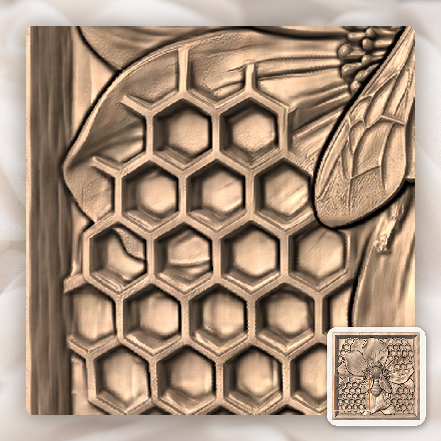 Honey Bee Flower Honeycomb Panel CNC Relief STL bas-relief STL — view 8