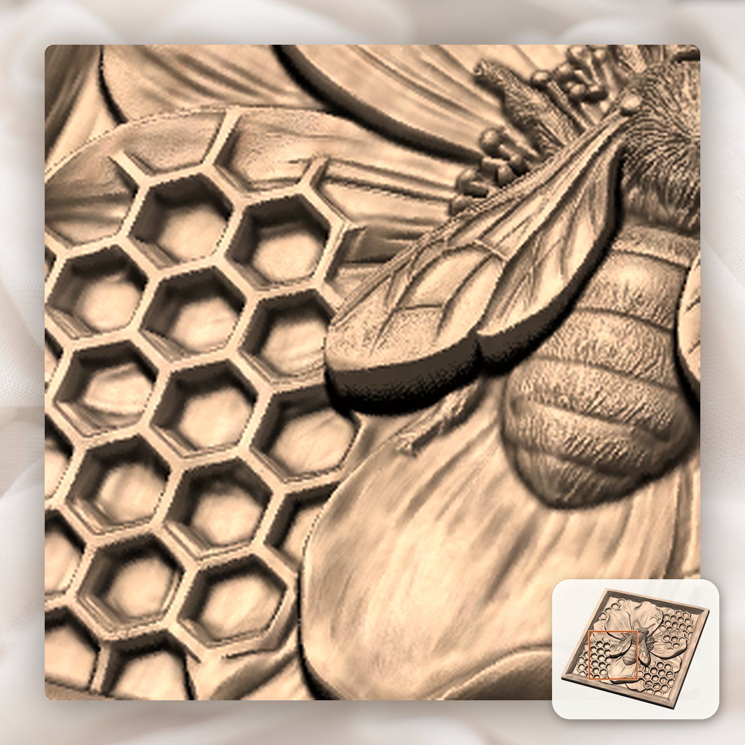 Honey Bee Flower Honeycomb Panel CNC Relief STL bas-relief STL — view 10