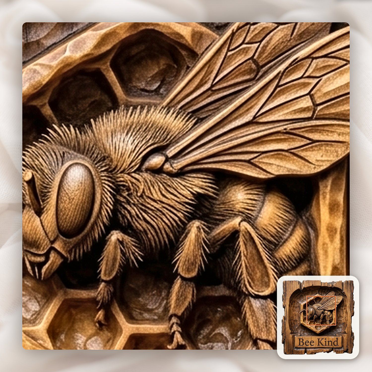 Honey Bee Kind Honeycomb Sign CNC Relief STL bas-relief STL — view 12