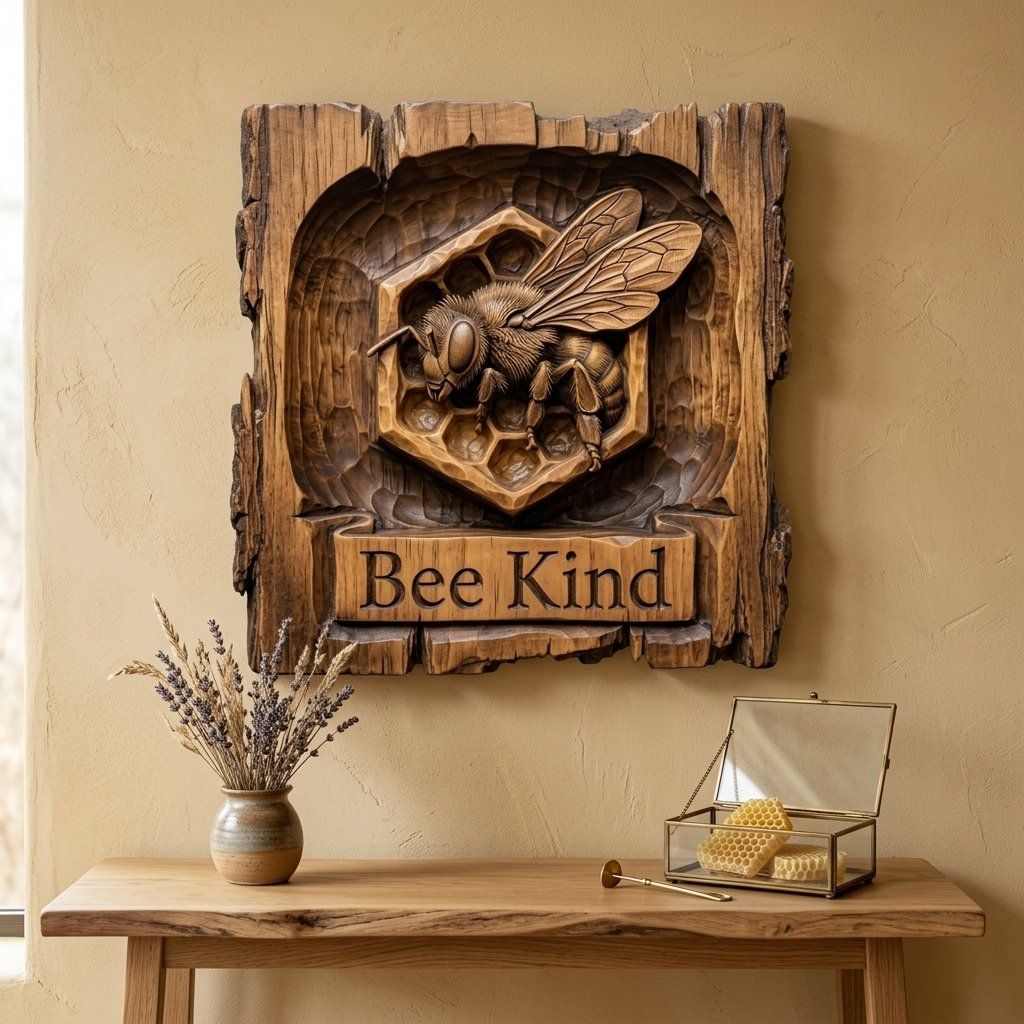 Honey Bee Kind Honeycomb Sign CNC Relief STL bas-relief STL — view 14