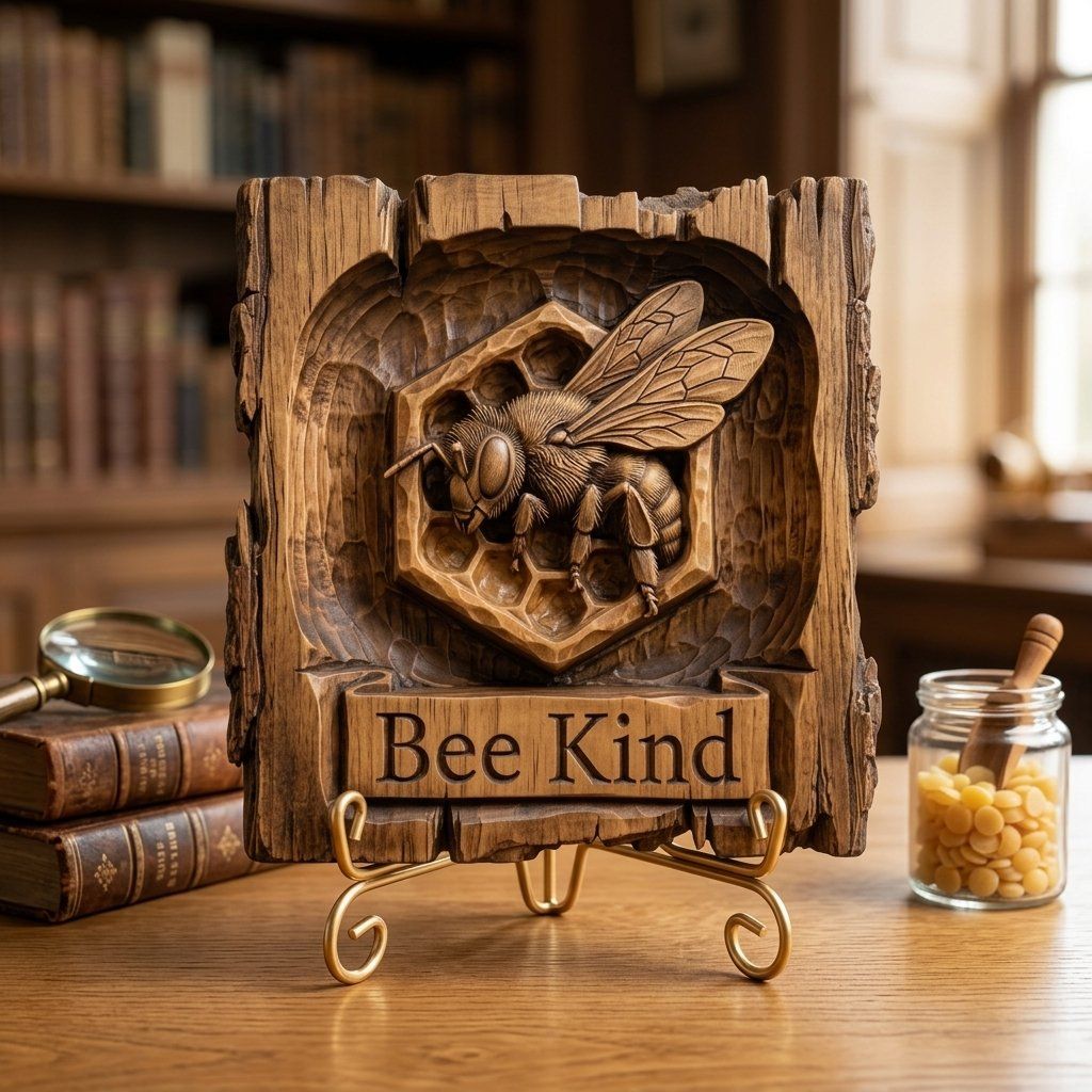 Honey Bee Kind Honeycomb Sign CNC Relief STL bas-relief STL — view 3
