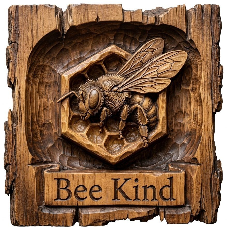 Honey Bee Kind Honeycomb Sign CNC Relief STL bas-relief STL — view 11