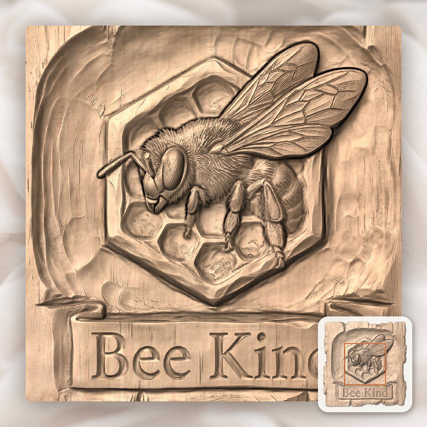 Honey Bee Kind Honeycomb Sign CNC Relief STL bas-relief STL — view 6
