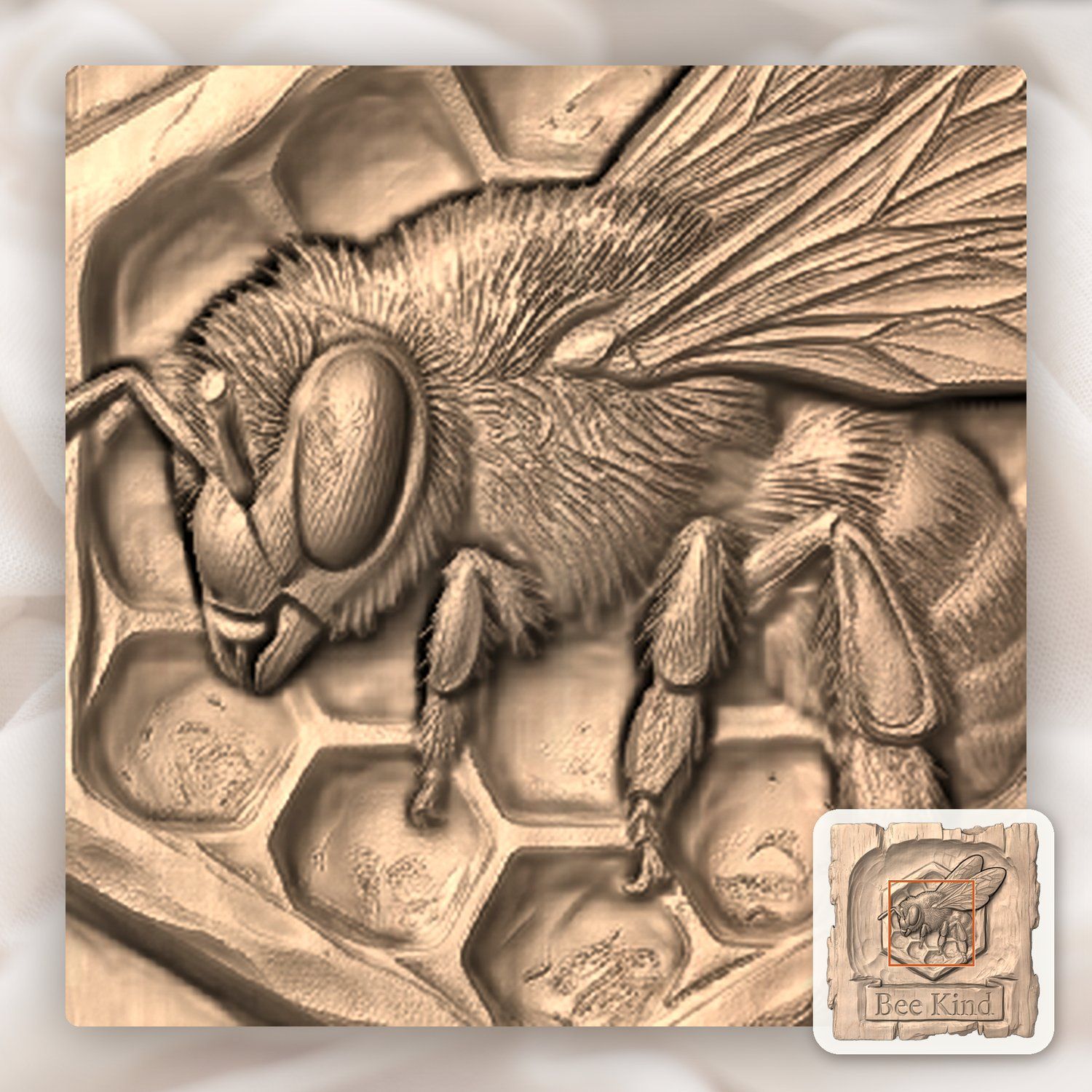 Honey Bee Kind Honeycomb Sign CNC Relief STL bas-relief STL — view 7