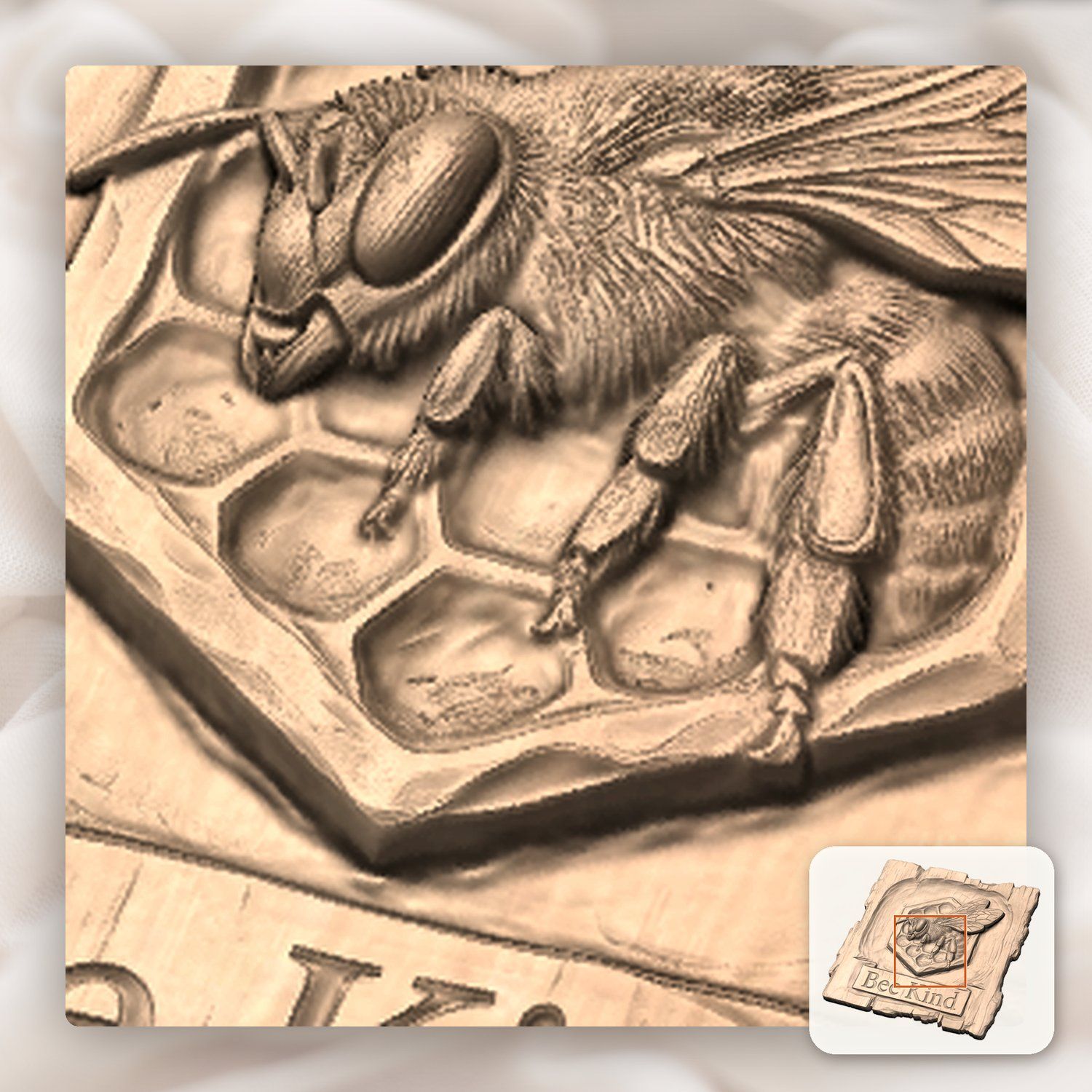 Honey Bee Kind Honeycomb Sign CNC Relief STL bas-relief STL — view 9