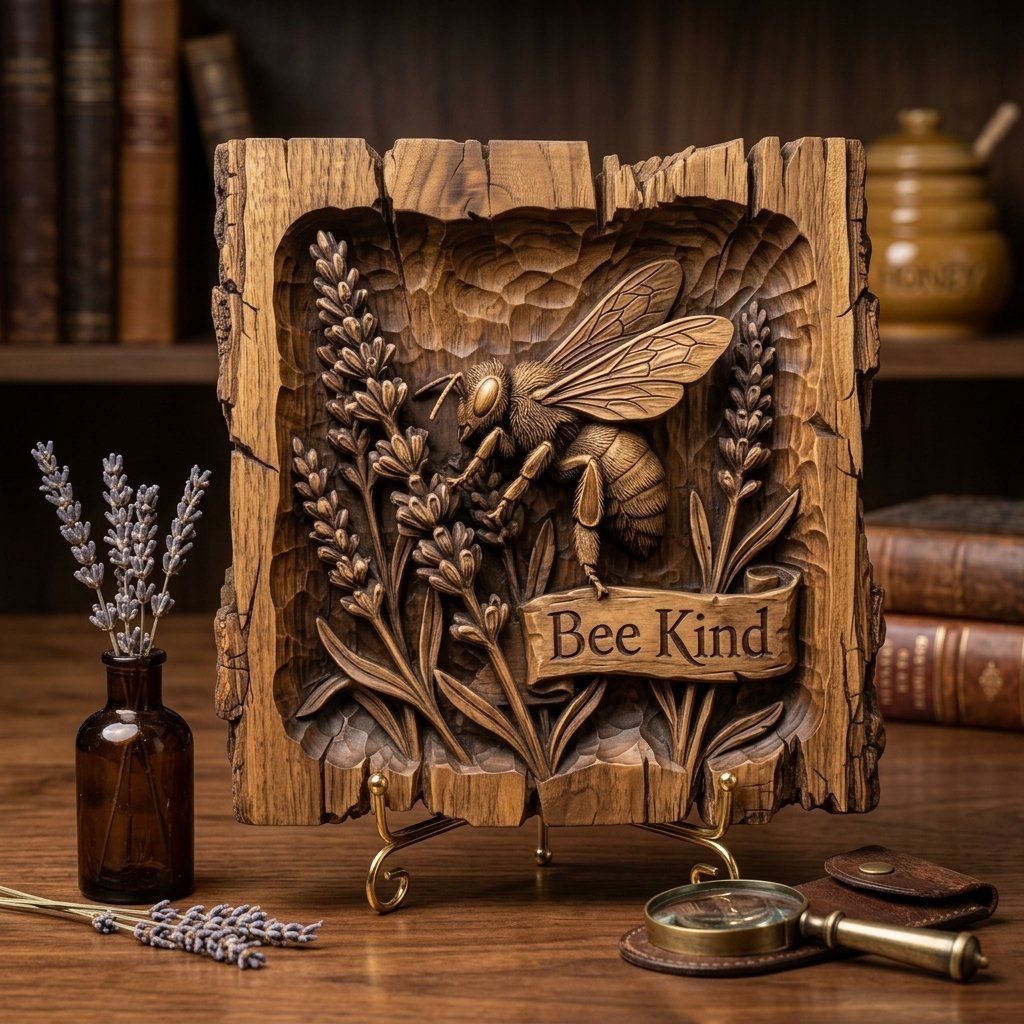 Honey Bee Lavender Garden CNC Relief STL bas-relief STL — view 3