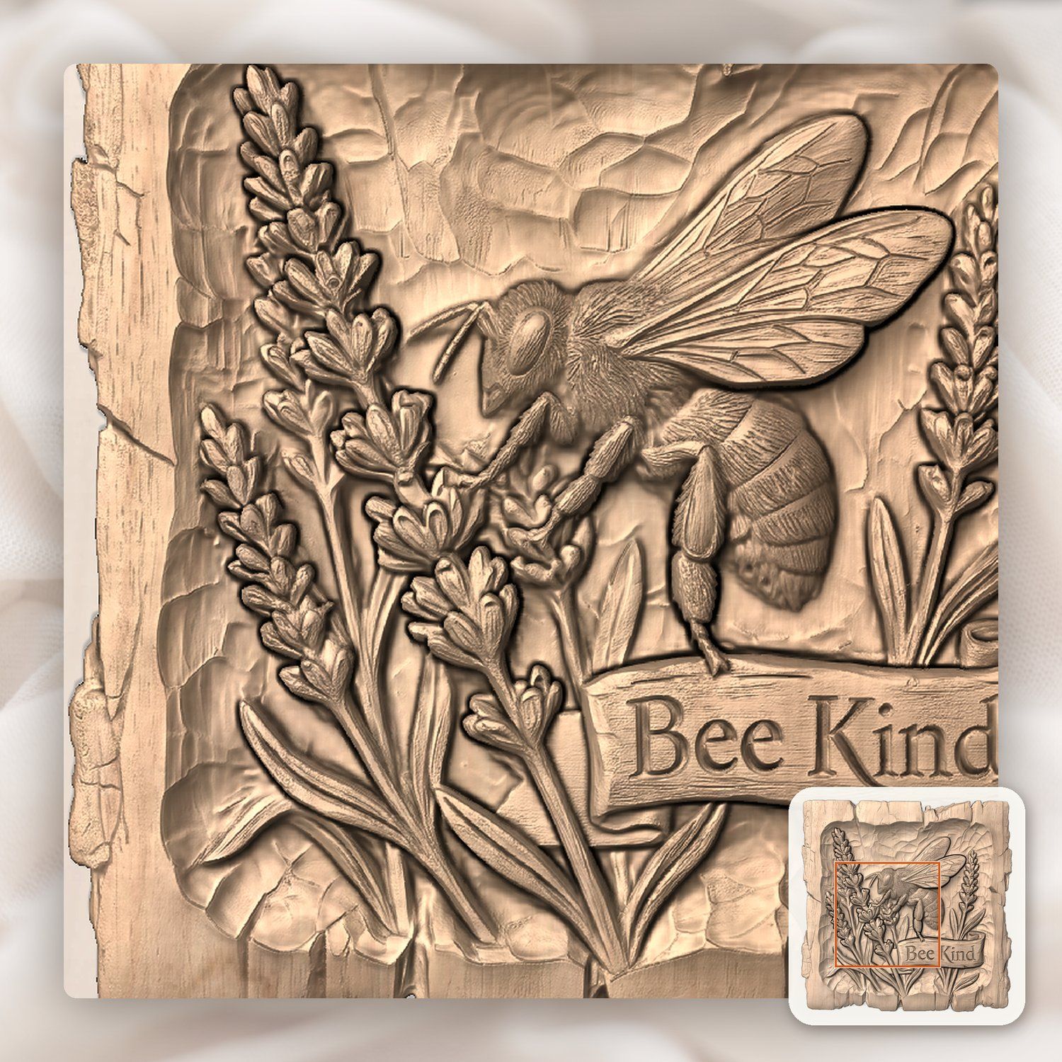 Honey Bee Lavender Garden CNC Relief STL bas-relief STL — view 6