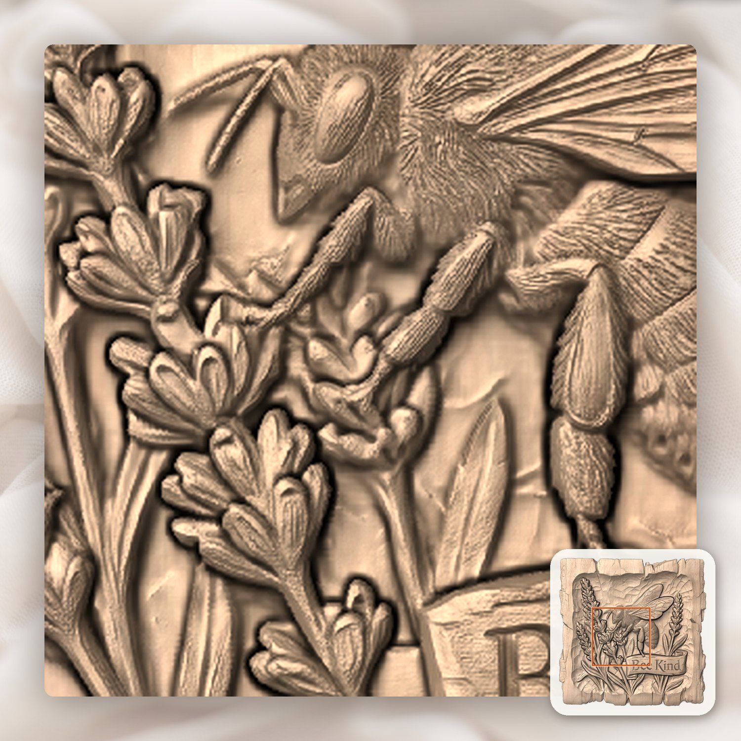 Honey Bee Lavender Garden CNC Relief STL bas-relief STL — view 7