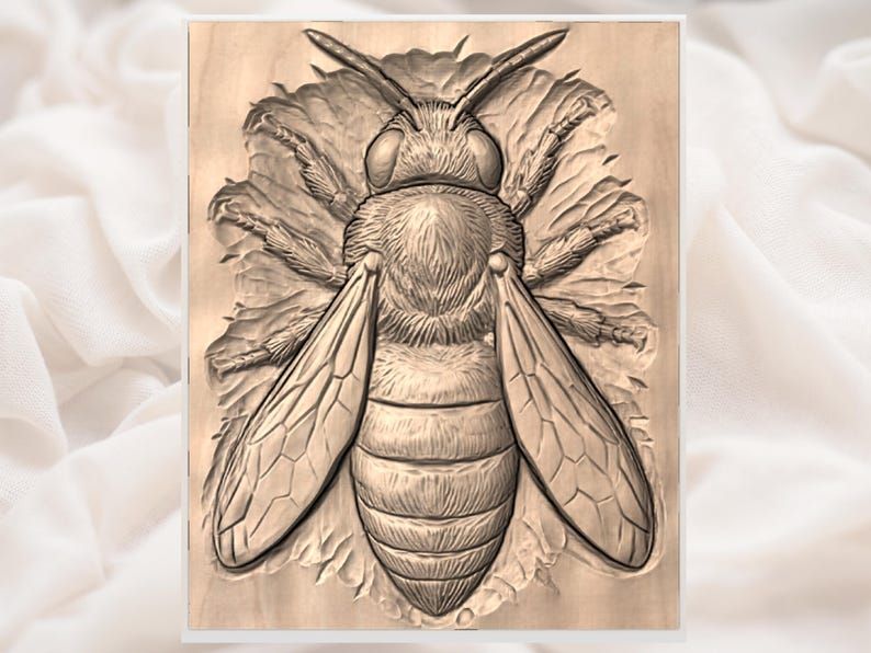 Honey Bee Bas-Relief STL with Detailed Wings and Striped Body bas-relief STL — view 2