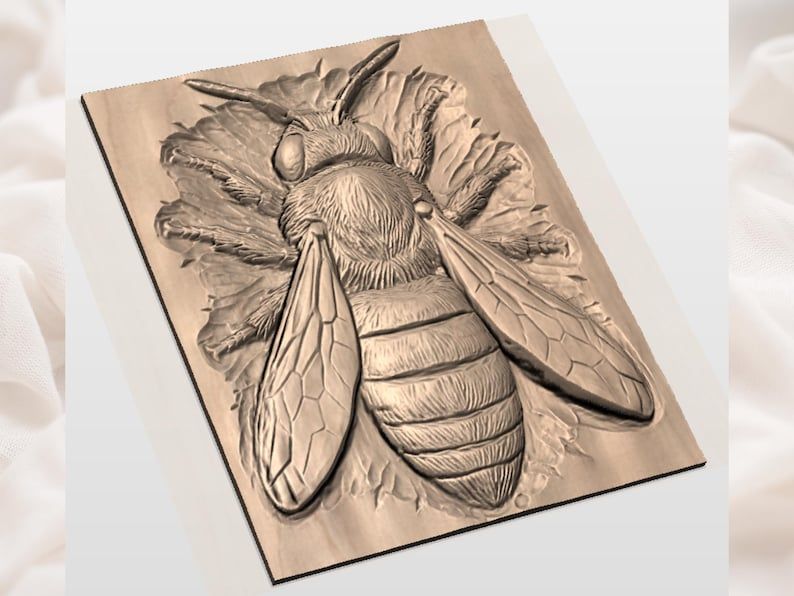 Honey Bee Bas-Relief STL with Detailed Wings and Striped Body bas-relief STL — view 3