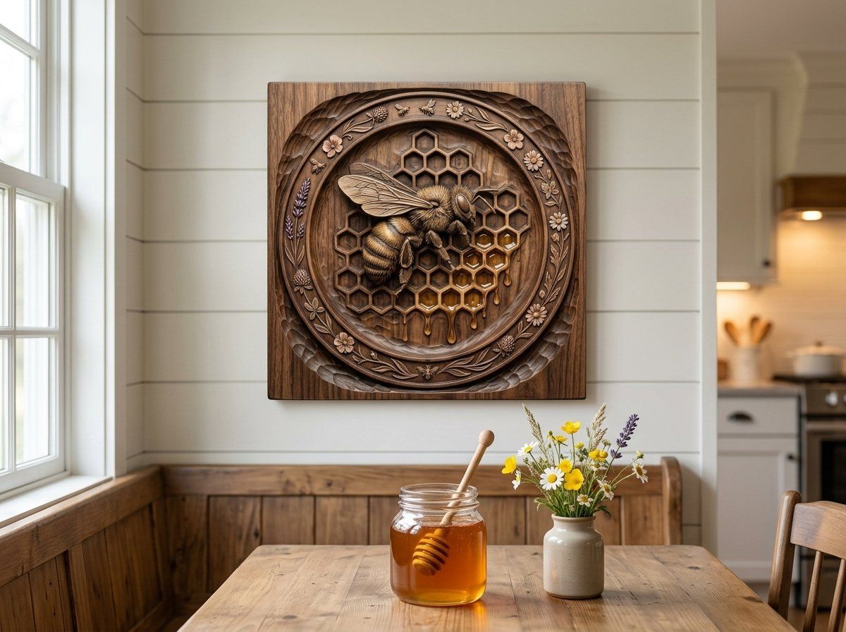 Honeybee Honeycomb and Wildflower Tray CNC Relief STL bas-relief STL — view 10