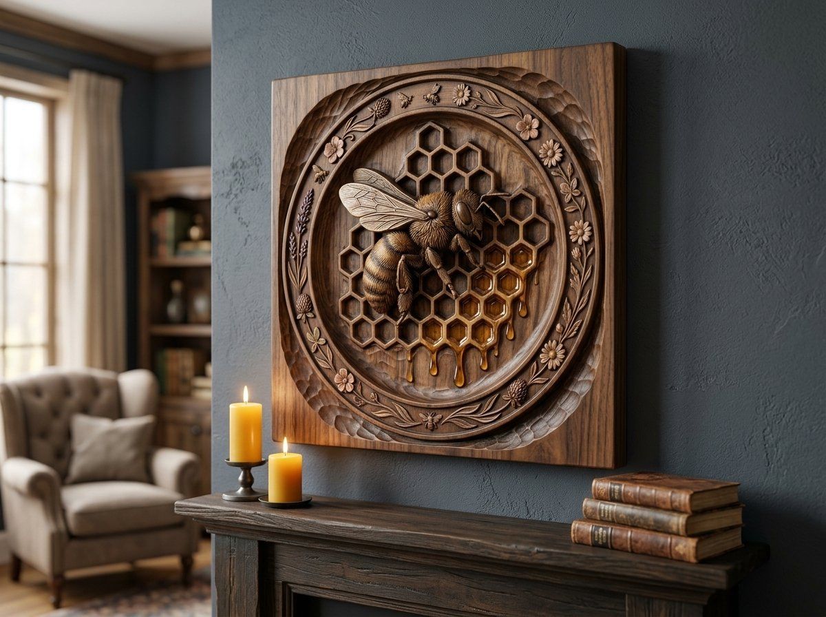 Honeybee Honeycomb and Wildflower Tray CNC Relief STL bas-relief STL — view 11