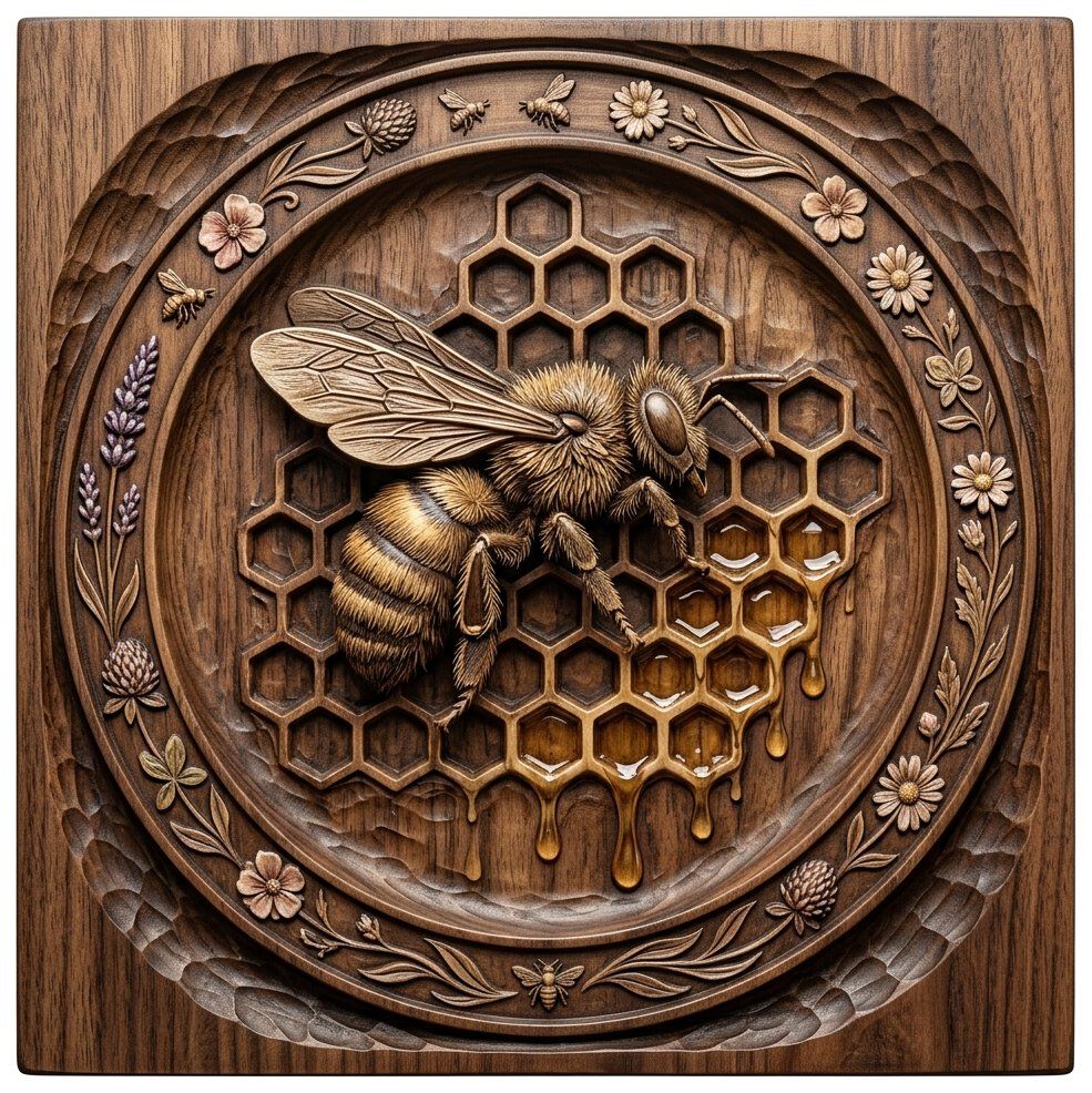 Honeybee Honeycomb and Wildflower Tray CNC Relief STL bas-relief STL — view 12